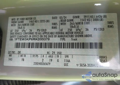 2024 Ford F-150 Xlt from USA, damaged, VIN 1FTEW3KP6RKD55370